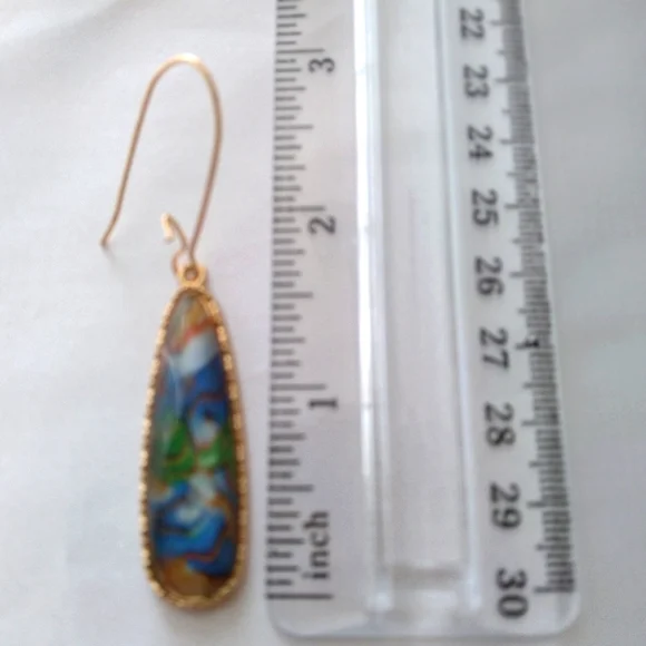 #6 New! 18k Gold Plated Marbled Stone Dangle Earrings - Picture 7 of 10
